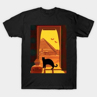 Cat In Egypt Pyramids Comic Artwork Style T-Shirt